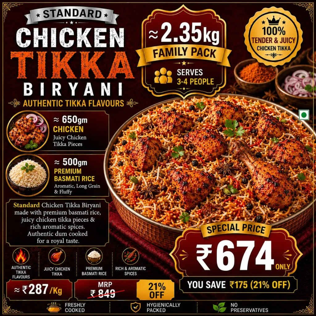 Chicken Tikka Biryani (Non-Boneless, Standard)